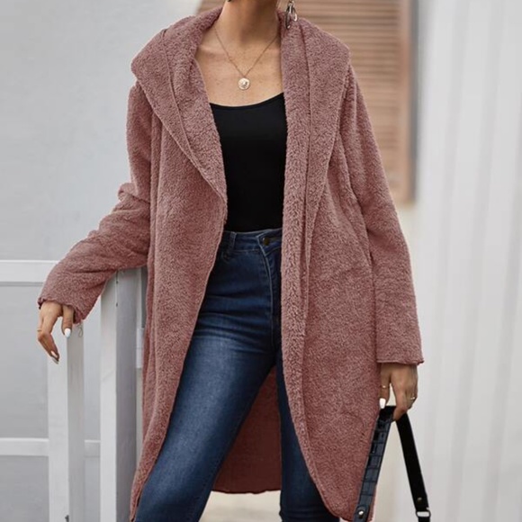 Cozy Black oversized Open Front Hoodie Teddy Jacket - Picture 9 of 11